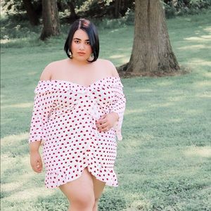 White heart print wrap dress